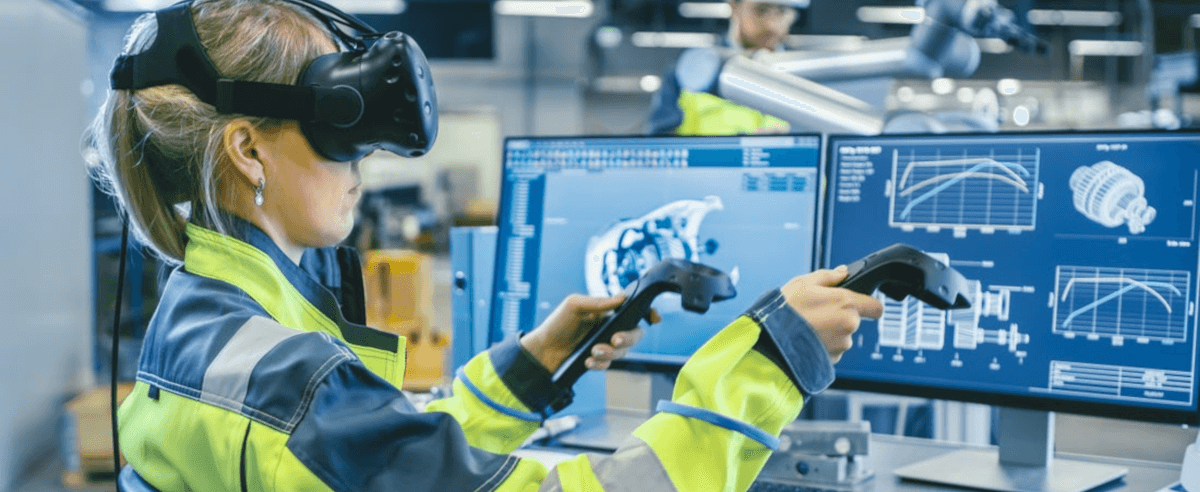a women does technical work using VR